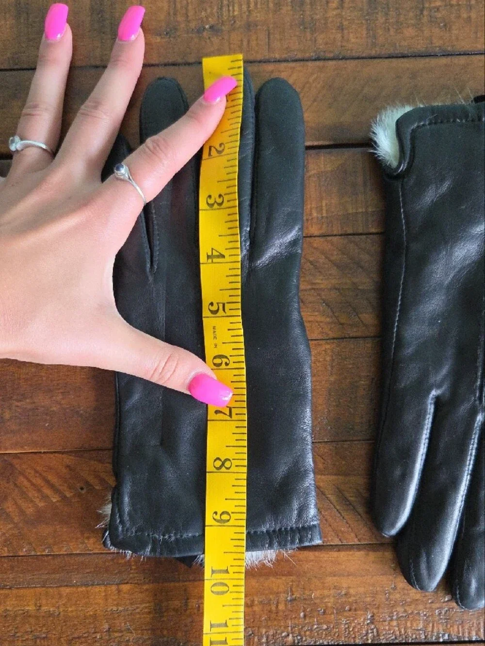 Overland Rabbit Fur Lined Black Leather Gloves Size 7.5